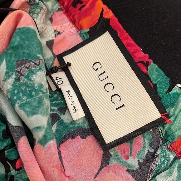 1600.00 NWT GUCCI Silk  Printed red roses Kick pleated Wide Leg Pants 40 - Picture 4 of 7